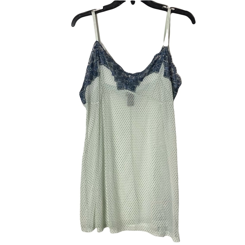 Nwot Bisou Bisou Mint Blue Polkadot Slip XL Lace Sheer Adjustable Strap Nylon